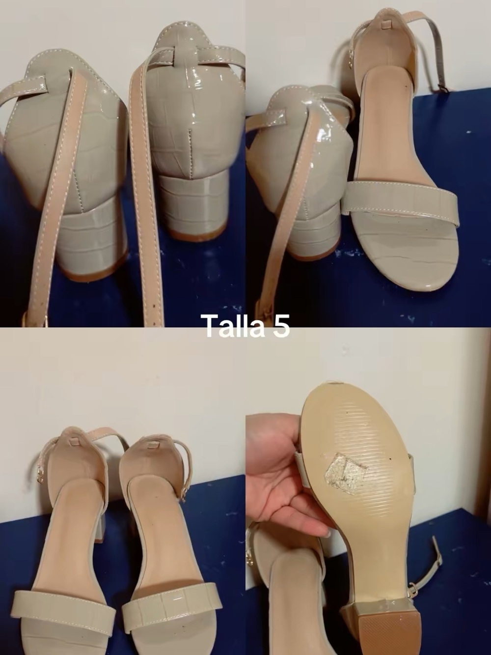 Women’s Ankle Strap Block Heel Sandals in Beige